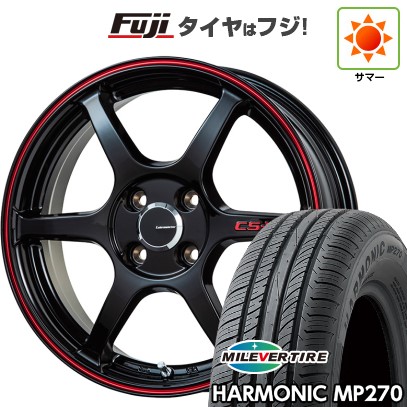 【新品国産車用4穴100】 夏タイヤ ホイール4本セット 195/55R16 ミレバー ハーモニック MP270(限定) レアマイスター CS-V6(グロスブラック/レッドライン) 6J 16インチ(送料無料)