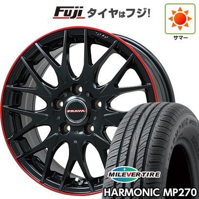 【新品国産車用5穴114.3】 夏タイヤ ホイール4本セット 215/65R16 ミレバー ハーモニック MP270(限定) ビッグウエイ レイシーン プラバ9MJrII グロスブラック/レッドリム 6.5J 16インチ(送料無料) 58,980円