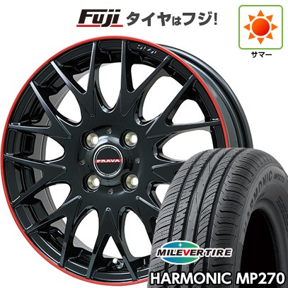 【新品国産車用4穴100】 夏タイヤ ホイール4本セット 185/55R15 ミレバー ハーモニック MP270(限定) ビッグウエイ レイシーン プラバ9MJrII グロスブラック/レッドリム 6J 15インチ(送料無料)｜フジコーポレーション