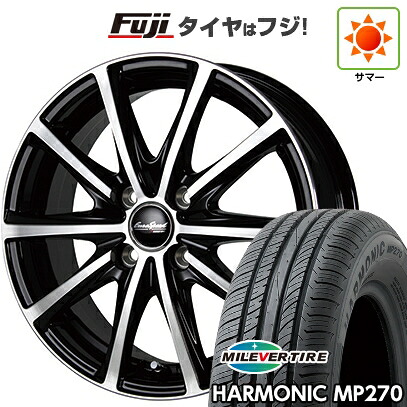 【新品国産車用4穴100】 夏タイヤ ホイール4本セット 195/55R16 ミレバー ハーモニック MP270(限定) MID WHEELS V25 ブラックポリッシュ 6J 16インチ(送料無料)