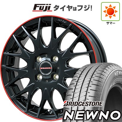 【新品 軽自動車】N-BOX タント スペーシア 夏タイヤ ホイール4本セット 155/65R14 ブリヂストン ニューノ(限定) ビッグウエイ レイシーン プラバ9MJrII グロスブラック/レッドリム 14インチ(送料無料) サマータイヤ｜フジコーポレーション 45,045円