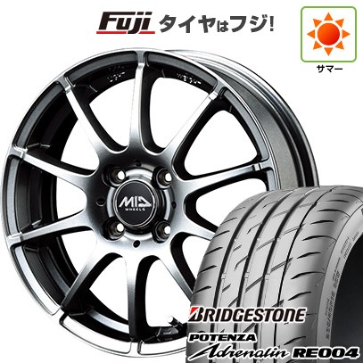 【新品 軽自動車】N-BOX タント スペーシア 夏タイヤ ホイール4本セット 165/55R15 ブリヂストン ポテンザ アドレナリン RE004 MID WHEELS スタッグ メタリックグレー 4.5J 15インチ(送料無料)
