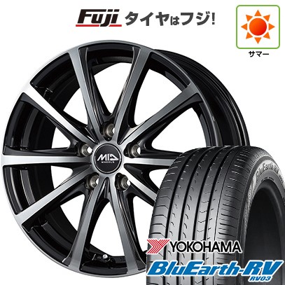 【パンク保証付き】【新品国産車用5穴114.3】 夏タイヤ ホイール4本セット 215/60R16 ヨコハマ ブルーアース RV-03 MID WHEELS V25 ブラックポリッシュ 6.5J 16インチ(送料無料)