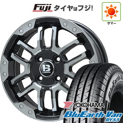 【新品 軽自動車】軽トラ 軽バン 夏タイヤ ホイール4本セット 145/80R12 80/78N ヨコハマ ブルーアース Van RY55 ビッグウエイ B-LUGNAS FRD(ブラックポリッシュ/ブラッククリア) 4J 12インチ(送料無料)｜フジコーポレーション