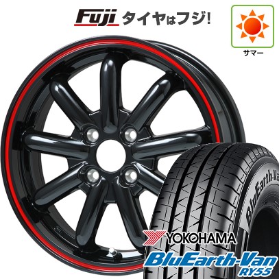 【新品 軽自動車】軽トラ 軽バン 夏タイヤ ホイール4本セット 145/80R12 80/78N ヨコハマ ブルーアース Van RY55 ブランドルライン ストレンジャーKST-9改 ブラック/レッドライン 3.5J 12インチ(送料無料)