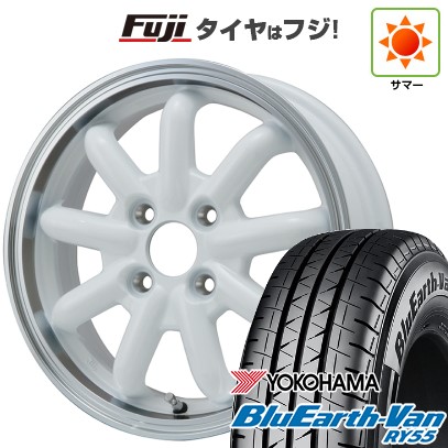 【新品 軽自動車】軽トラ 軽バン 夏タイヤ ホイール4本セット 145/80R12 80/78N ヨコハマ ブルーアース Van RY55 ブランドルライン ストレンジャーKST-9改 ホワイト/リムポリッシュ 3.5J 12インチ(送料無料)|フジコーポレーション