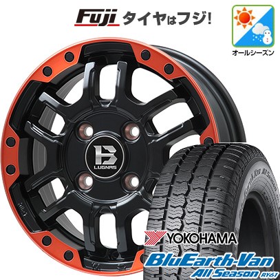 【新品 軽自動車】軽トラ 軽バン オールシーズンタイヤ ホイール4本セット 145/80R12 80/78N ヨコハマ ブルーアース Van RY61 オールシーズン ビッグウエイ B-LUGNAS FRD(マットブラック/レッドリム) 4J 12インチ(送料無料)