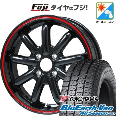 【新品 軽自動車】軽トラ 軽バン オールシーズンタイヤ ホイール4本セット 145/80R12 80/78N ヨコハマ ブルーアース Van RY61 オールシーズン ブランドルライン ストレンジャーKST-9改 ブラック/レッドライン 3.5J 12インチ(送料無料)|フジコーポレーション