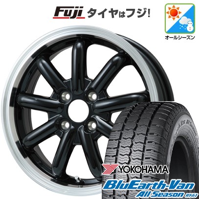 【新品 軽自動車】軽トラ 軽バン オールシーズンタイヤ ホイール4本セット 145/80R12 80/78N ヨコハマ ブルーアース Van RY61 オールシーズン ブランドルライン ストレンジャーKST-9改 ブラック/リムポリッシュ 3.5J 12インチ(送料無料)
