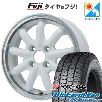 【新品 軽自動車】軽トラ 軽バン オールシーズンタイヤ ホイール4本セット 145/80R12 80/78N ヨコハマ ブルーアース Van RY61 オールシーズン ブランドルライン ストレンジャーKST-9改 ホワイト/リムポリッシュ 3.5J 12インチ(送料無料)