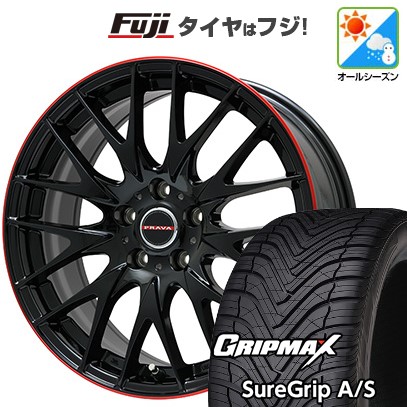 【新品国産車用5穴114.3】 オールシーズンタイヤ ホイール4本セット 245/40R20 グリップマックス シュアグリップ オールシーズン(限定) ビッグウエイ レイシーン プラバ9M(グロスブラック/レッドリム) 8.5J 20インチ(送料無料)