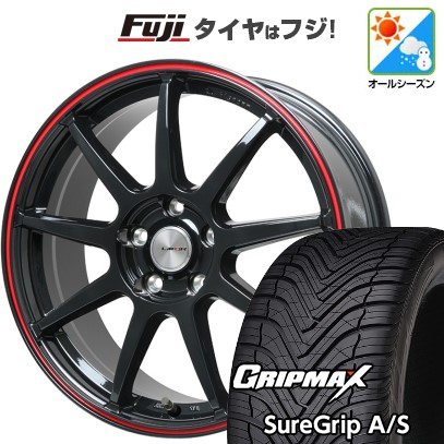 【新品国産車用5穴114.3】 オールシーズンタイヤ ホイール4本セット 215/45R18 グリップマックス シュアグリップ オールシーズン(限定) レアマイスター LMスポーツ LM-QR グロスブラック/レッドライン 18インチ(送料無料)|フジコーポレーション