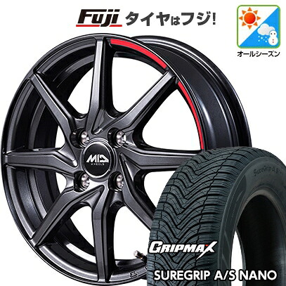 【新品 軽自動車】N-BOX タント スペーシア オールシーズンタイヤ ホイール4本セット 165/55R15 グリップマックス シュアグリップ オールシーズン ナノ(限定) MID WHEELS RX810 アクティブブラック 4.5J 15インチ(送料無料)