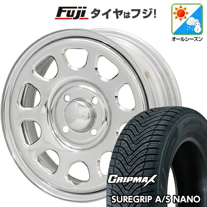 【新品 軽自動車】タフト ソリオ オールシーズンタイヤ ホイール4本セット 165/65R15 グリップマックス シュアグリップ オールシーズン ナノ(限定) モリタ デイトナズ G2 クローム 5J 15インチ(送料無料)