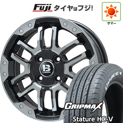 【新品 軽自動車】軽トラ 軽バン 夏タイヤ ホイール4本セット 145/80R12 80/78Q グリップマックス スタチャー HC-V RWL（限定） ビッグウエイ B-LUGNAS FRD(ブラックポリッシュ/ブラッククリア) 4J 12インチ(送料無料)