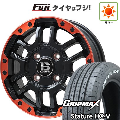 【新品 軽自動車】軽トラ 軽バン 夏タイヤ ホイール4本セット 145/80R12 80/78Q グリップマックス スタチャー HC-V RWL（限定） ビッグウエイ B-LUGNAS FRD(マットブラック/レッドリム) 4J 12インチ(送料無料)