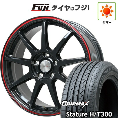 【新品国産車用5穴100】 夏タイヤ ホイール4本セット 225/55R18 グリップマックス スタチャー H/T300 BSW（限定） レアマイスター LMスポーツ LM-QR グロスブラック/レッドライン 7.5J 18インチ(送料無料)
