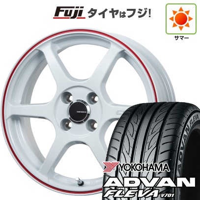 【新品国産車用4穴100】 夏タイヤ ホイール4本セット 195/45R16 ヨコハマ アドバン フレバV701 レアマイスター CS-V6(ホワイト/レッドライン) 6J 16インチ(送料無料)