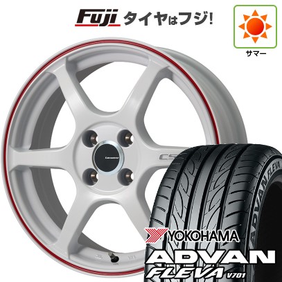 【新品国産車用5穴100】 夏タイヤ ホイール4本セット 215/45R17 ヨコハマ アドバン フレバV701 レアマイスター CS-V6(ホワイト/レッドライン) 7J 17インチ(送料無料)