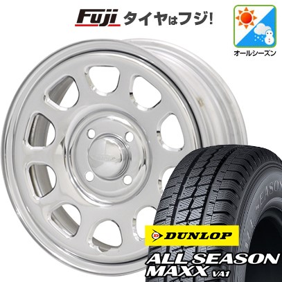 【新品 軽自動車】軽トラ 軽バン オールシーズンタイヤ ホイール4本セット 145/80R12 80/78N ダンロップ オールシーズンMAXX VA1 モリタ デイトナズ G2 クローム 4J 12インチ(送料無料)