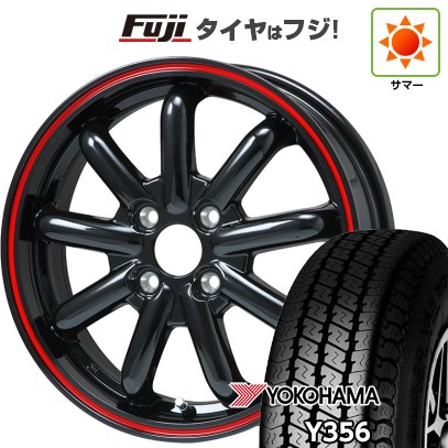 【新品 軽自動車】軽トラ 軽バン 夏タイヤ ホイール4本セット 145/80R12 80/78N ヨコハマ Y356 ブランドルライン ストレンジャーKST-9改 ブラック/レッドライン 3.5J 12インチ(送料無料)