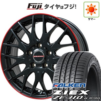 【新品国産車用4穴100】 夏タイヤ ホイール4本セット 195/45R16 ファルケン ジークス ZE310R エコラン(限定) ビッグウエイ レイシーン プラバ9MJrII グロスブラック/レッドリム 6.5J 16インチ(送料無料)