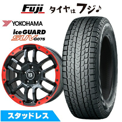 【新品国産車用5穴114.3】 スタッドレスタイヤ ホイール4本セット 235/60R18 107 Q XL ヨコハマ アイスガード SUV G075 ビッグウエイ B-LUGNAS FRD(マットブラック/レッドリム) 7.5J 18インチ(送料無料)