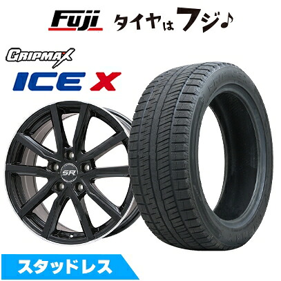 【新品国産車用4穴100】 スタッドレスタイヤ ホイール4本セット 185/55R16 グリップマックス アイスX BSW ブラックサイドウォール(限定) エルベ Vスポーク パールブラックリムポリッシュ 6.5J 16インチ(送料無料)