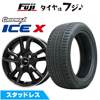 【新品国産車用4穴100】 スタッドレスタイヤ ホイール4本セット 185/55R16 グリップマックス アイスX BSW ブラックサイドウォール(限定) ブランドルライン レツィオ ブラックリムポリッシュ 6.5J 16インチ(送料無料)
