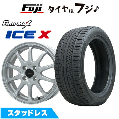 【新品国産車用5穴100】 スタッドレスタイヤ ホイール4本セット 225/45R18 グリップマックス アイスX BSW ブラックサイドウォール(限定) レアマイスター LMスポーツ LM-10R(メタリックシルバー) 7.5J 18インチ(送料無料)