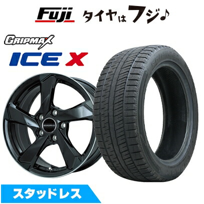 【新品】輸入車用 プジョー308 2014- スタッドレスタイヤ ホイール4本セット 225/40R18 グリップマックス アイスX BSW ブラックサイドウォール(限定) ユーロアクシス クロスエッジ(グロスブラック/リムポリッシュ) 7.5J 18インチ(送料無料)