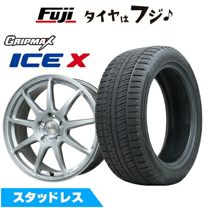 【新品国産車用5穴100】 スタッドレスタイヤ ホイール4本セット 225/40R18 グリップマックス アイスX BSW ブラックサイドウォール(限定) レアマイスター LMスポーツ LM-QR ハイパーシルバー 8J 18インチ(送料無料)