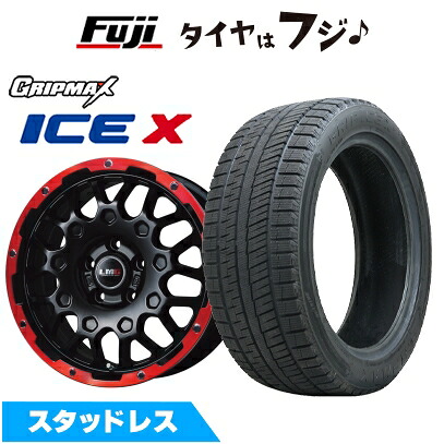【新品】ヤリスクロス等 スタッドレスタイヤ ホイール4本セット 215/50R18 グリップマックス アイスX BSW ブラックサイドウォール(限定) レアマイスター LMG MS-9W マットブラックレッドリム 7.5J 18インチ(送料無料)