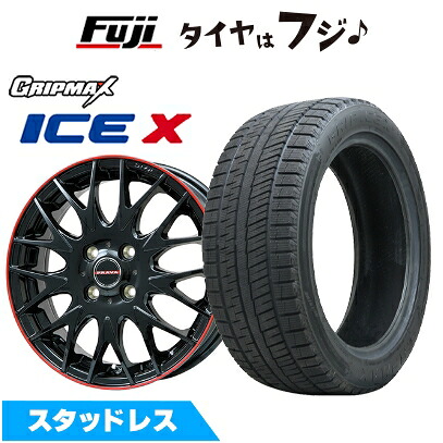 【新品】フリード 5穴/114 スタッドレスタイヤ ホイール4本セット 185/65R15 グリップマックス アイスX BSW ブラックサイドウォール(限定) ビッグウエイ レイシーン プラバ9MJrII グロスブラック/レッドリム 6J 15インチ(送料無料)|フジコーポレーション