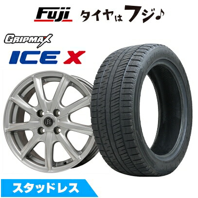 【新品国産車用4穴100】 スタッドレスタイヤ ホイール4本セット 185/55R16 グリップマックス アイスX BSW ブラックサイドウォール(限定) ブランドルライン ボレアノ9 メタリックグレー 6.5J 16インチ(送料無料)