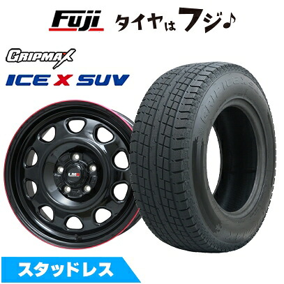 【新品国産車用5穴114.3】 スタッドレスタイヤ ホイール4本セット 215/70R16 グリップマックス アイスX SUV BSW ブラックサイドウォール(限定) レアマイスター LMG OFF-STYLE(グロスブラック/レッドリム) 7J 16インチ(送料無料)｜フジコーポレーション