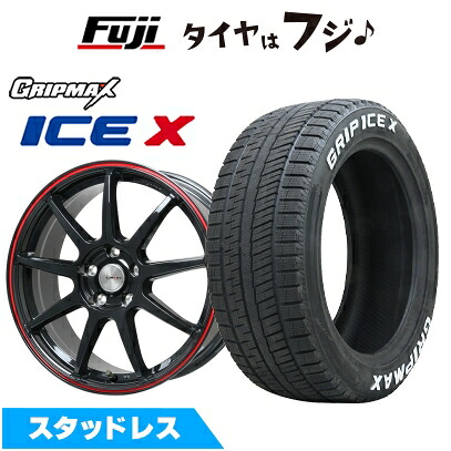 【新品国産車用5穴100】 スタッドレスタイヤ ホイール4本セット 205/60R16 グリップマックス アイスX RWL ホワイトレター(限定2024年製) レアマイスター LMスポーツ LM-QR グロスブラック/レッドライン 7J 16インチ(送料無料)|フジコーポレーション