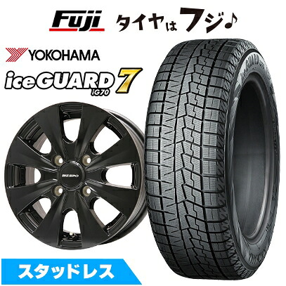 【新品国産車用4穴100】 スタッドレスタイヤ ホイール4本セット 185/70R14 ヨコハマ アイスガード7 セブンIG70 エルベ ビズスポ セミグロスブラック 5J 14インチ(送料無料)