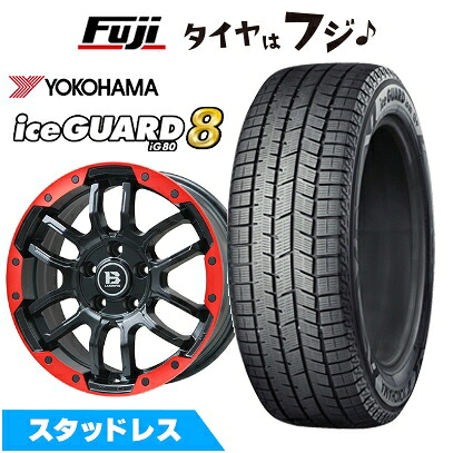 【パンク保証付き】【新品国産車用5穴114.3】 スタッドレスタイヤ ホイール4本セット 225/50R18 ヨコハマ アイスガード8 エイトIG80 ビッグウエイ B-LUGNAS FRD(マットブラック/レッドリム) 7.5J 18インチ(送料無料)｜フジコーポレーション