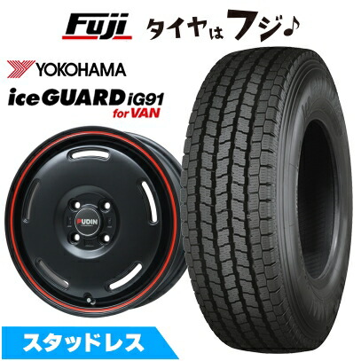 【新品 軽自動車】軽トラ 軽バン スタッドレスタイヤ ホイール4本セット 145/80R12 80/78N ヨコハマ アイスガード iG91 プレミックス プディン(マットブラック/レッドライン) 4J 12インチ(送料無料)