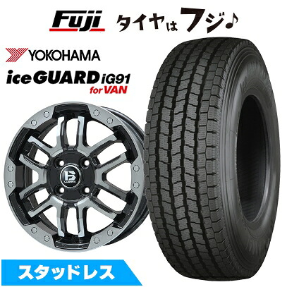 【新品 軽自動車】軽トラ 軽バン スタッドレスタイヤ ホイール4本セット 145/80R12 80/78N ヨコハマ アイスガード iG91 ビッグウエイ B-LUGNAS FRD(ブラックポリッシュ/ブラッククリア) 4J 12インチ(送料無料)