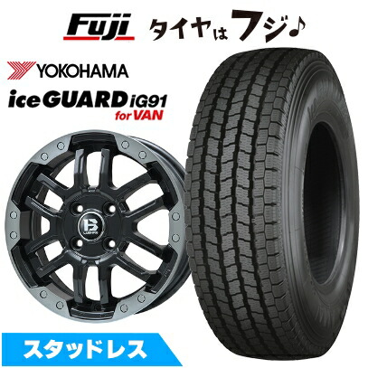 【新品】クリッパーEV ミニキャブEV スタッドレスタイヤ ホイール4本セット 145/80R12 86/84N ヨコハマ アイスガード iG91 ビッグウエイ B-LUGNAS FRD(マットブラック/ブラッククリアリム) 4J 12インチ(送料無料)|フジコーポレーション