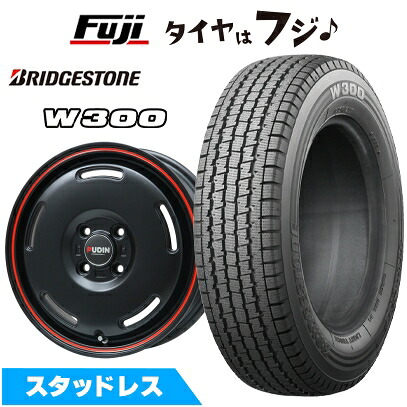 【新品 軽自動車】軽トラ 軽バン スタッドレスタイヤ ホイール4本セット 145/80R12 80/78N ブリヂストン W300(限定) プレミックス プディン(マットブラック/レッドライン) 4J 12インチ(送料無料)