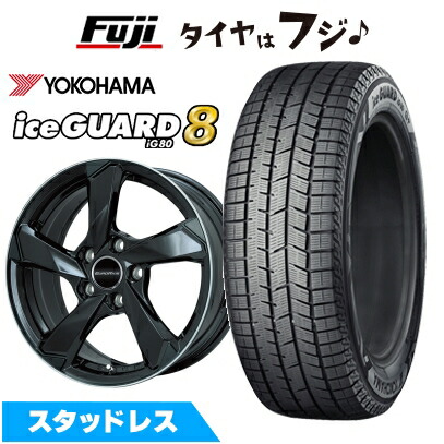 【パンク保証付き】【新品】輸入車用 プジョー5008 2017- スタッドレスタイヤ ホイール4本セット 225/55R18 ヨコハマ アイスガード8 エイトIG80 ユーロアクシス クロスエッジ(グロスブラック/リムポリッシュ) 7.5J 18インチ(送料無料)
