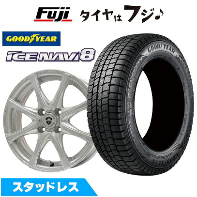 【新品 軽自動車】N-BOX タント スペーシア スタッドレスタイヤ ホイール4本セット 155/65R14 グッドイヤー ウィンター アイスナビ 8(特価限定) エルベ エステローザ FSV シルバー 4.5J 14インチ(送料無料)｜フジコーポレーション