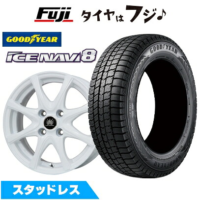 【新品 軽自動車】N-BOX タント スペーシア スタッドレスタイヤ ホイール4本セット 155/65R14 グッドイヤー ウィンター アイスナビ 8(特価限定) プレミックス アマルフィV Jr(ホワイト) 4.5J 14インチ(送料無料)|フジコーポレーション