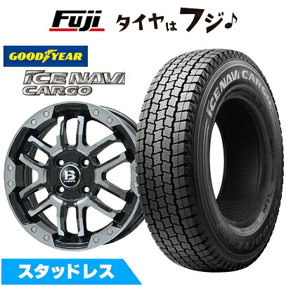 【新品 軽自動車】軽トラ 軽バン スタッドレスタイヤ ホイール4本セット 145/80R12 80/78N グッドイヤー ウィンター アイスナビ カーゴ(限定) ビッグウエイ B-LUGNAS FRD(ブラックポリッシュ/ブラッククリア) 4J 12インチ(送料無料)｜フジコーポレーション
