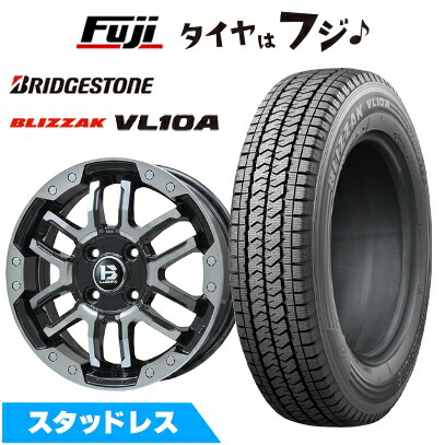 【新品】クリッパーEV ミニキャブEV スタッドレスタイヤ ホイール4本セット 145/80R12 86/84N ブリヂストン ブリザック VL10A ビッグウエイ B-LUGNAS FRD(ブラックポリッシュ/ブラッククリア) 4J 12インチ(送料無料)｜フジコーポレーション