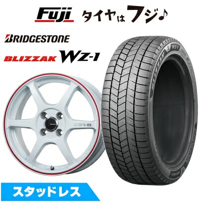 【新品国産車用4穴100】 スタッドレスタイヤ ホイール4本セット 185/60R16 ブリヂストン ブリザック WZ-1 レアマイスター CS-V6(ホワイト/レッドライン) 6J 16インチ(送料無料)