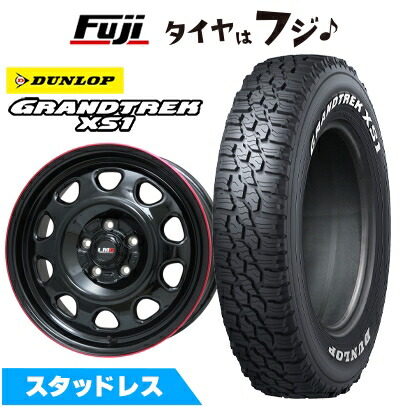 【新品国産車用5穴114.3】 スタッドレスタイヤ ホイール4本セット 215/70R16 ダンロップ グラントレック XS1 RWL ホワイトレター レアマイスター LMG OFF-STYLE(グロスブラック/レッドリム) 7J 16インチ(送料無料)